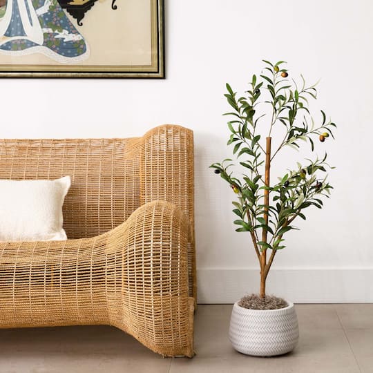 3ft. Potted Artificial Olive Tree with Natural Trunk
